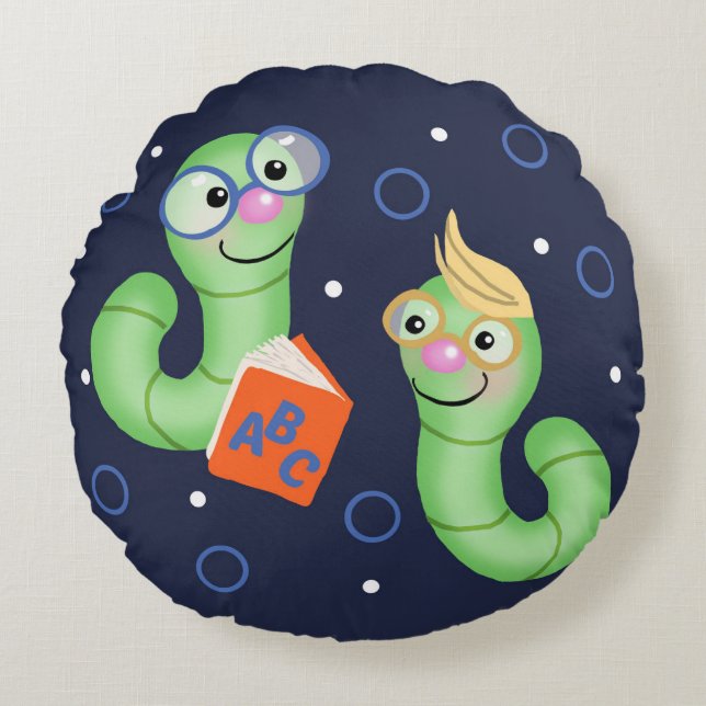 Book Worm Round Pillow (Front)