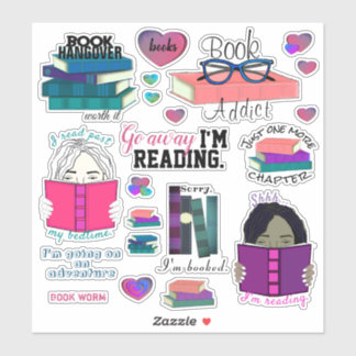 BOOK WORM STICKERS 8X8