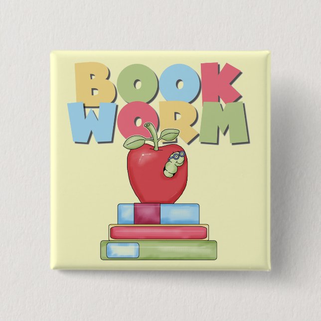 Book Worm Tshirts and Gifts 2 Inch Square Button (Front)