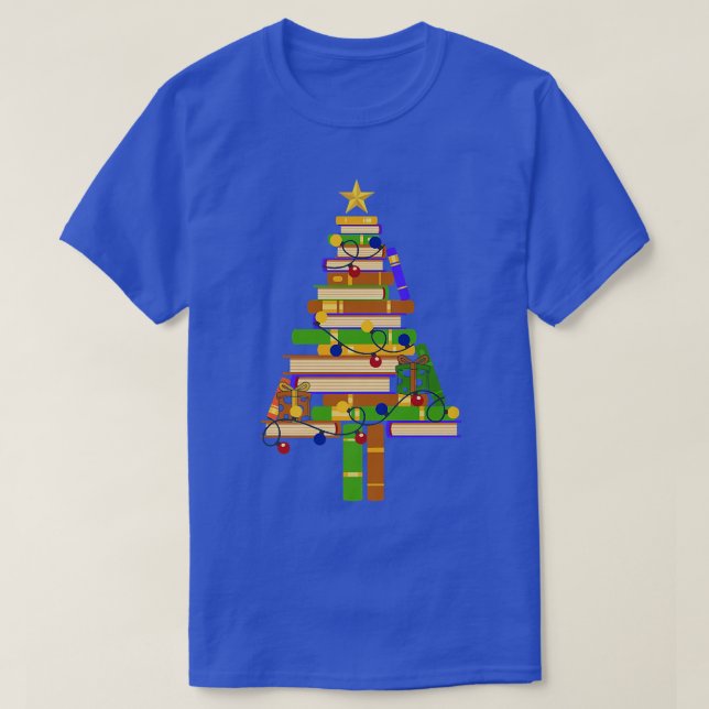 Book Xmas Tree Light Reading Books Librarian Famil T-Shirt (Design Front)
