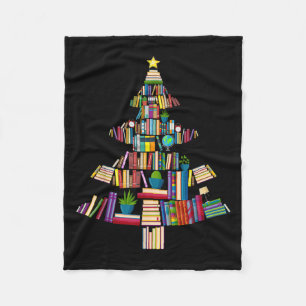 Book Xmas Tree Lights Book Lover Librarian Teacher Fleece Blanket