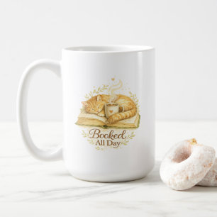 Booked All Day Cozy Cat Reading Watercolor Coffee Mug