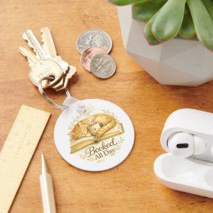 Booked All Day Cozy Cat Reading Watercolor Keychain