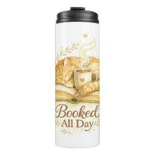 Booked All Day Cozy Cat Reading Watercolor Thermal Tumbler