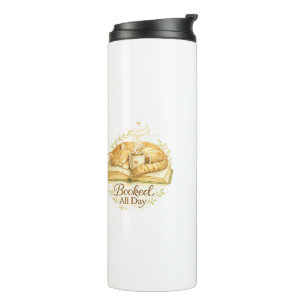 Booked All Day Cozy Cat Reading Watercolor Thermal Tumbler