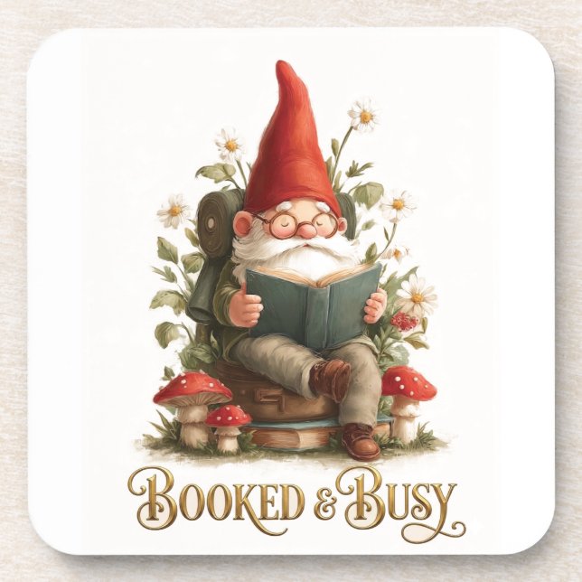 Booked and Busy Reading Gnome Coaster (Front)