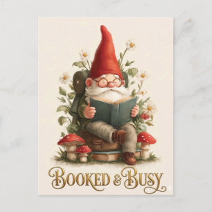 Booked and Busy Reading Gnome Postcard