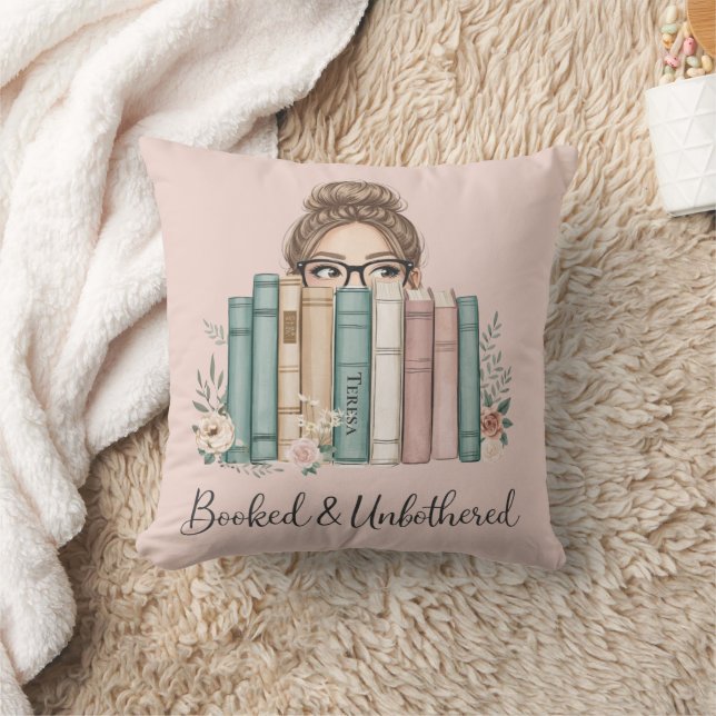Booked and Unbothered Cozy Reading Nook Book Lover Throw Pillow (Blanket)