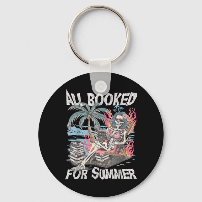 Booked for Summer Funny Skeleton Beach Reading Keychain (Front)