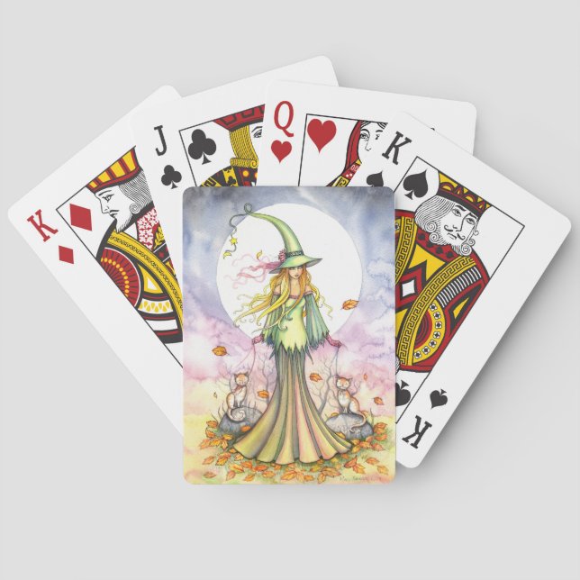 Bookends Witch and Cats Fantasy Art Playing Cards (Back)