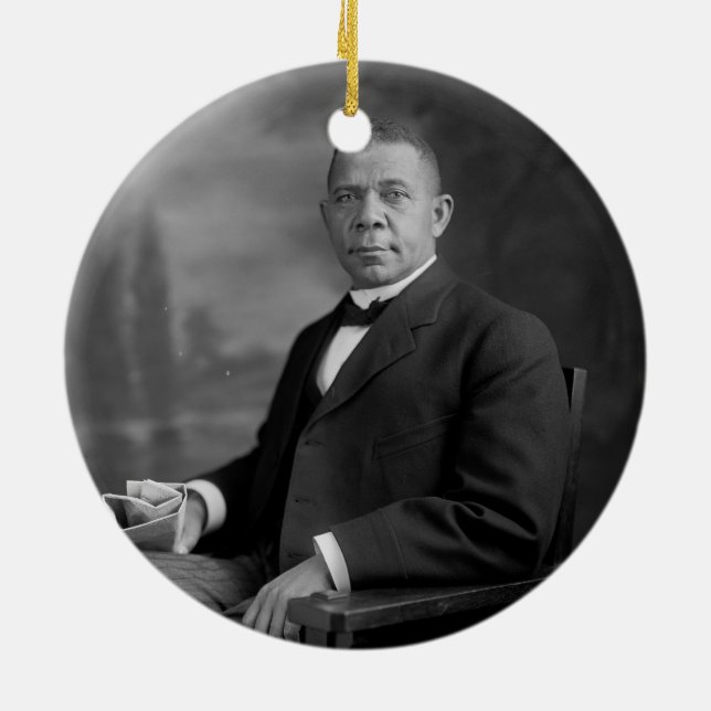 Booker T. Washington Portrait by Harris & Ewing Ceramic Ornament (Back)