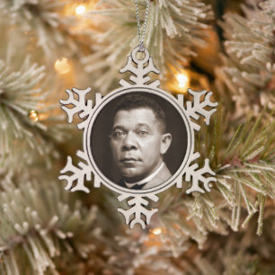 Booker Washington: African American Educator Snowflake Pewter Christmas Ornament