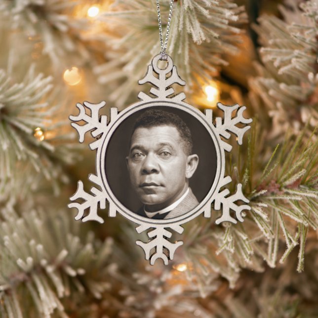 Booker Washington: African American Educator Snowflake Pewter Christmas Ornament (Tree)