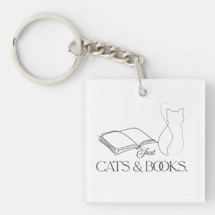 Bookful Cat Silhouette Reading Vibes Keychain