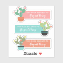 Bookish Bespectacled Cacti Book Label