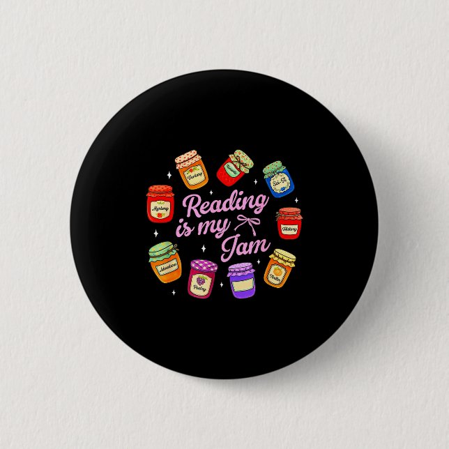 Bookish book lover librarian reader reading is jam 2 inch round button (Front)