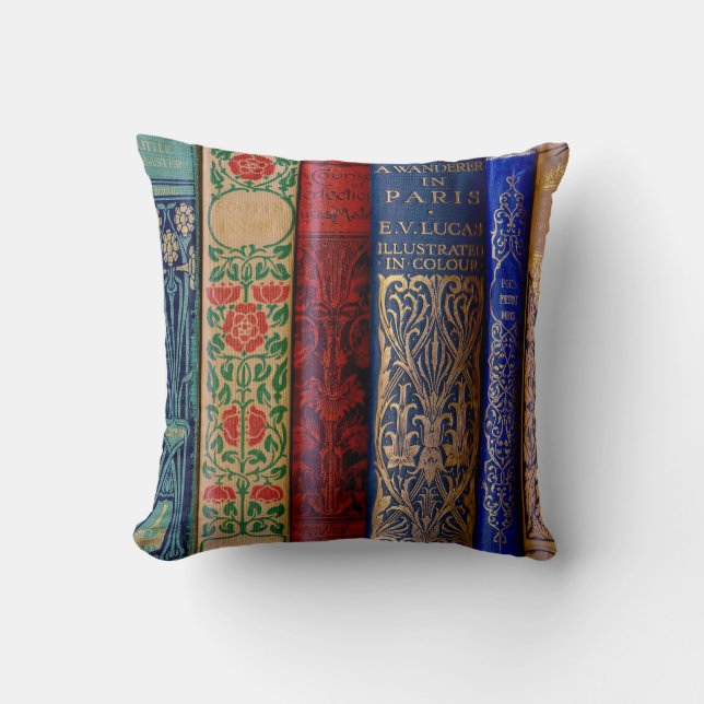 Bookish Book Spines Throw Pillow (Front)