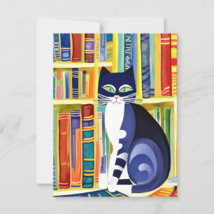Bookish Cat Aesthetic - Cat On A Bookshelf Postcard