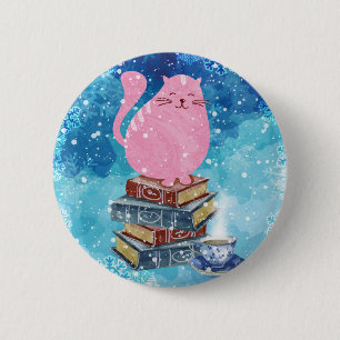 Bookish Cat in Winter 2 Inch Round Button