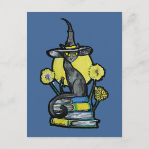 Bookish Cat Witch Postcard