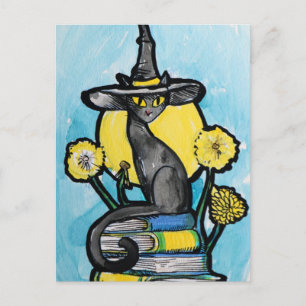 Bookish Cat Witch Postcard