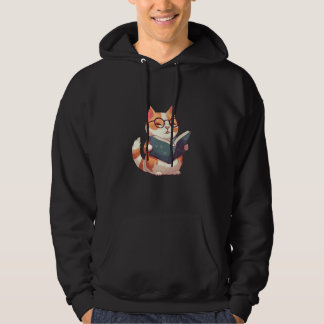 Bookish Cat with Glasses Cute & Intellectual Desi Hoodie
