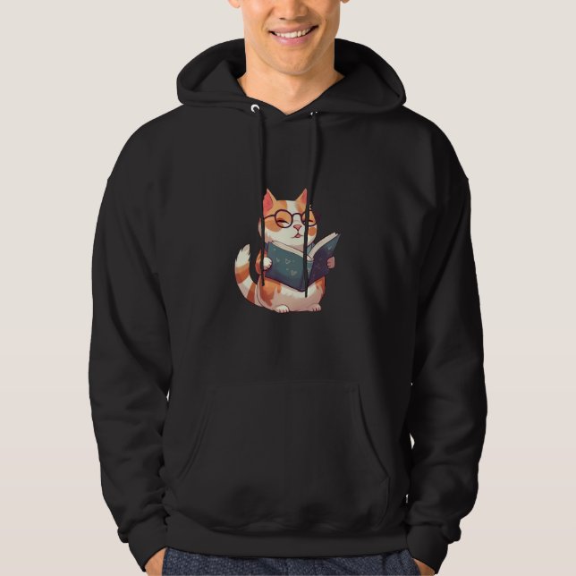 Bookish Cat with Glasses  Cute & Intellectual Desi Hoodie (Front)