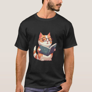 Bookish Cat with Glasses Cute & Intellectual Desi T-Shirt