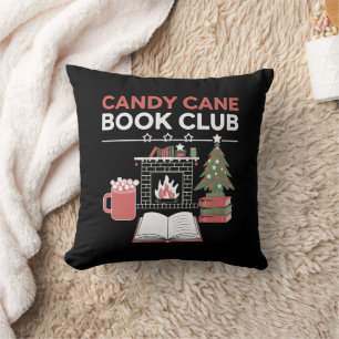Bookish Christmas Candy Cane Book Club Bookish Throw Pillow