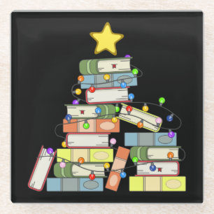 Bookish Christmas Tree I Glass Coaster