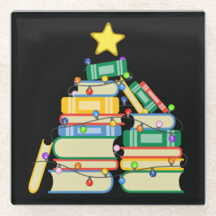 Bookish Christmas Tree II Glass Coaster