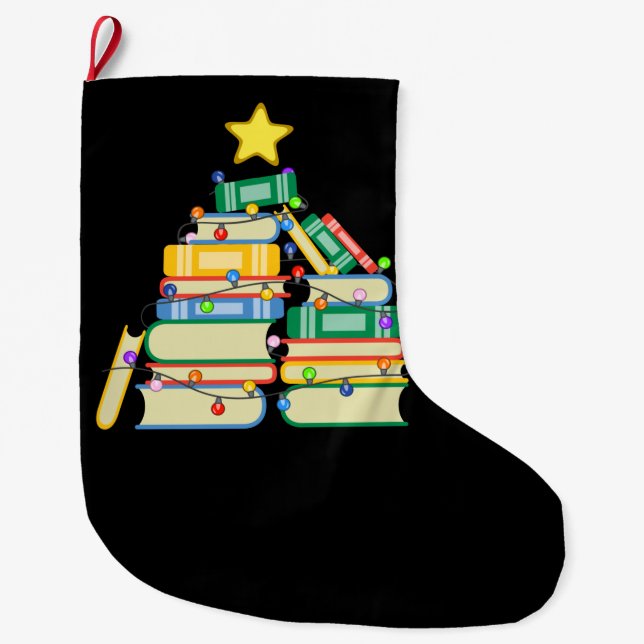 Bookish Christmas Tree II Large Christmas Stocking (Front)