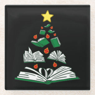 Bookish Christmas Tree III Glass Coaster