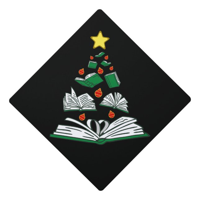 Bookish Christmas Tree III Graduation Cap Topper (Front)