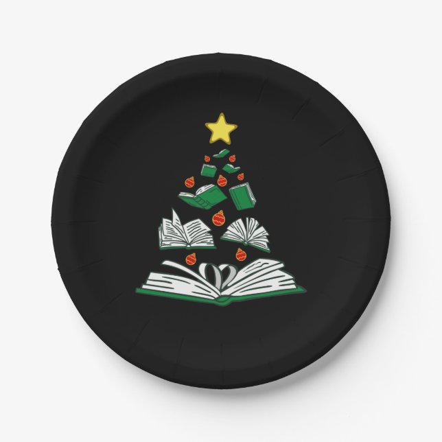 Bookish Christmas Tree III Paper Plate (Front)