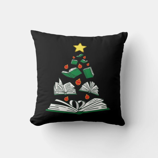 Bookish Christmas Tree III Throw Pillow (Front)