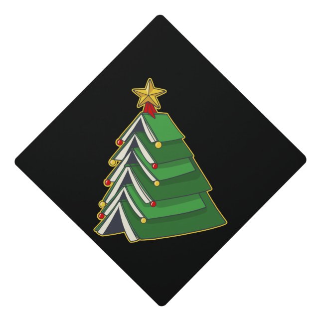Bookish Christmas Tree IV Graduation Cap Topper (Front)
