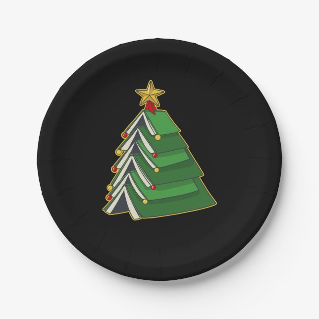 Bookish Christmas Tree IV Paper Plate (Front)