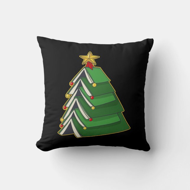Bookish Christmas Tree IV Throw Pillow (Front)