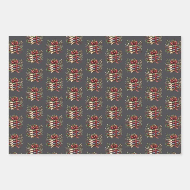 Bookish Christmas wrapping gift paper (Front)