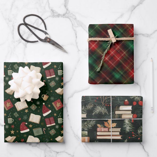 Bookish Christmas  Wrapping Paper Sheet (Front)