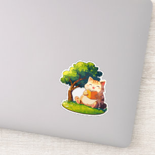 Bookish Chubby Cat Under Tree Sticker