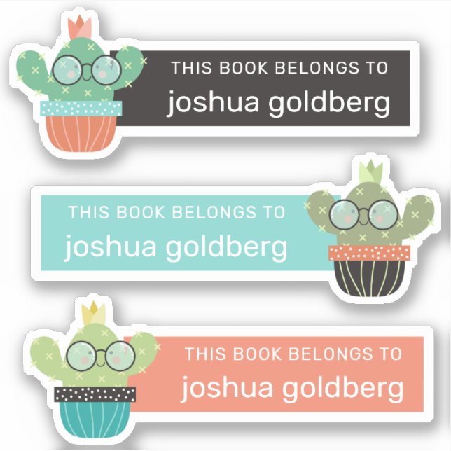 Bookish Green Cacti Book Label (Front)