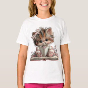 “Bookish Kitty” Cute Cat T‑Shirt T-Shirt