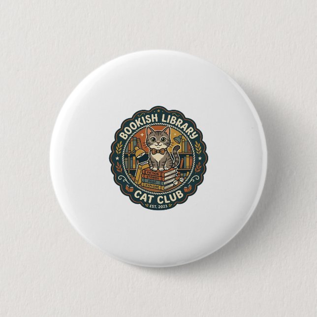 Bookish Library Cat POD Vector Art - Bookish Libra 2 Inch Round Button (Front)
