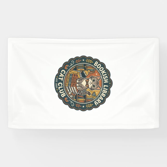 Bookish Library Cat POD Vector Art - Bookish Libra Banner (Horizontal)