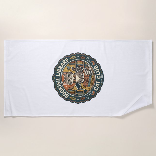 Bookish Library Cat POD Vector Art - Bookish Libra Beach Towel (Front)