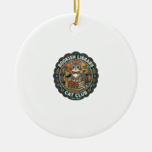 Bookish Library Cat POD Vector Art - Bookish Libra Ceramic Ornament