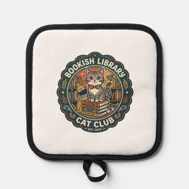 Bookish Library Cat POD Vector Art - Bookish Libra Pot Holder (Front)