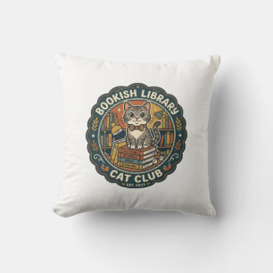 Bookish Library Cat POD Vector Art - Bookish Libra Throw Pillow